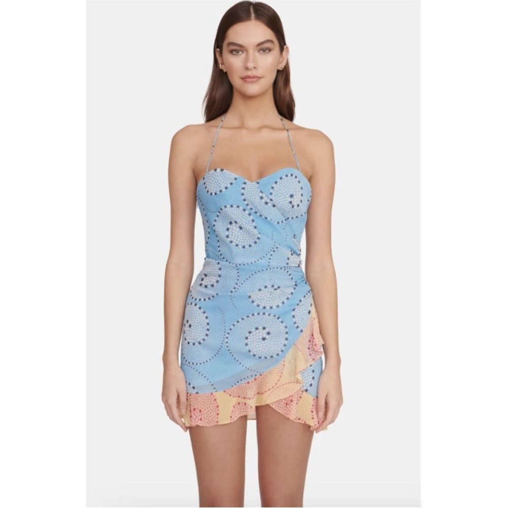 STAUD Blue and Pink Patterned Dress